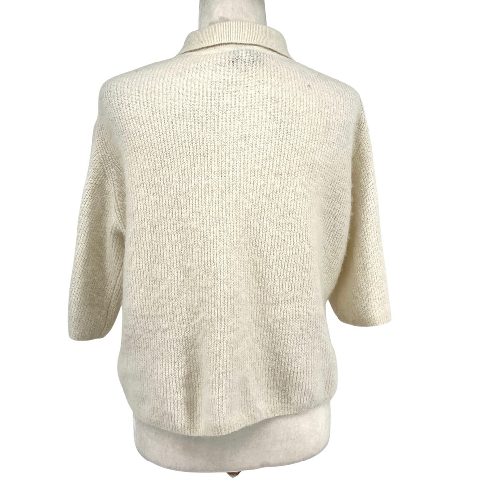 Stockholm Atelier Cream Wool Alpaca Collared Button Up Short Sleeve Sweater M‎ - Picture 2 of 8